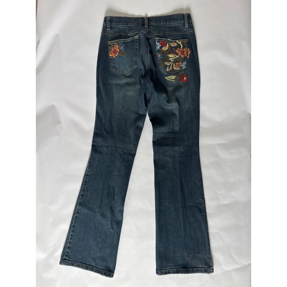 TINT Womens Dark Wash Embroidered Floral Back Pocket Bootcut Jeans Size 4